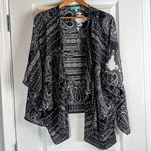India Town B&W Print Silk Oversize Open Kimono